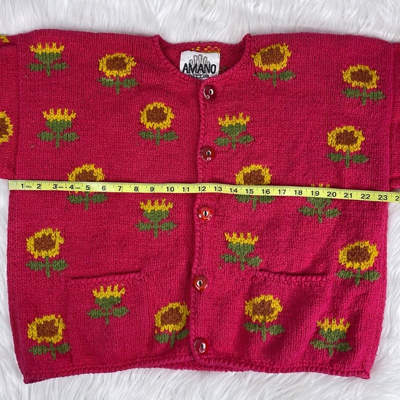 Vintage Amano Cotton Pink Sunflower Cardigan Hand Knit Sweater Women’s One Size - Picture 8 of 10